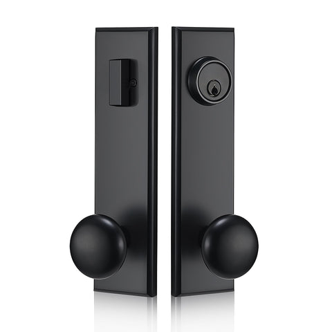 FLIRABBIT modern front door handle knob in matte black, adds contemporary curb appeal.