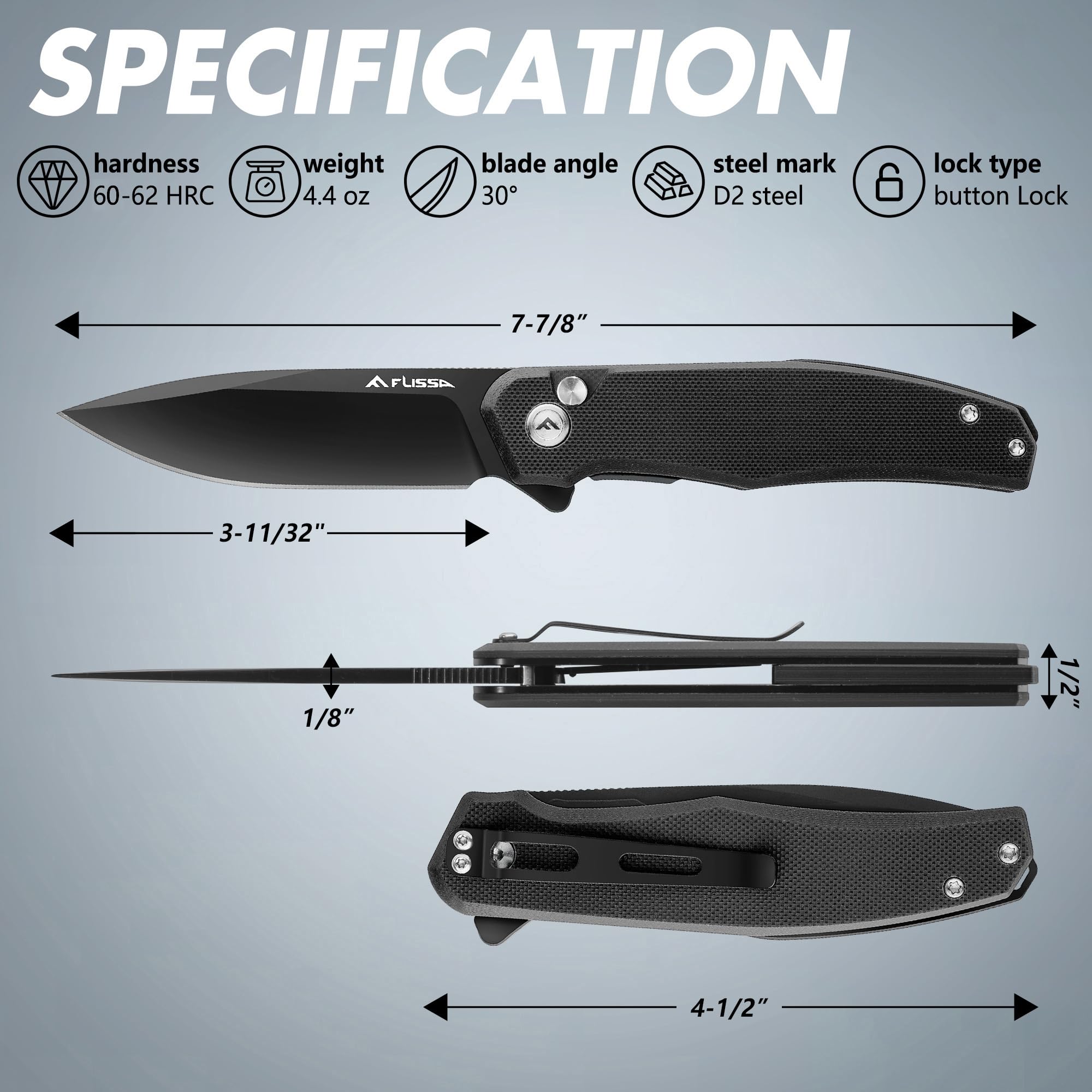 FLISSA knife showing textured G10 handle for secure grip