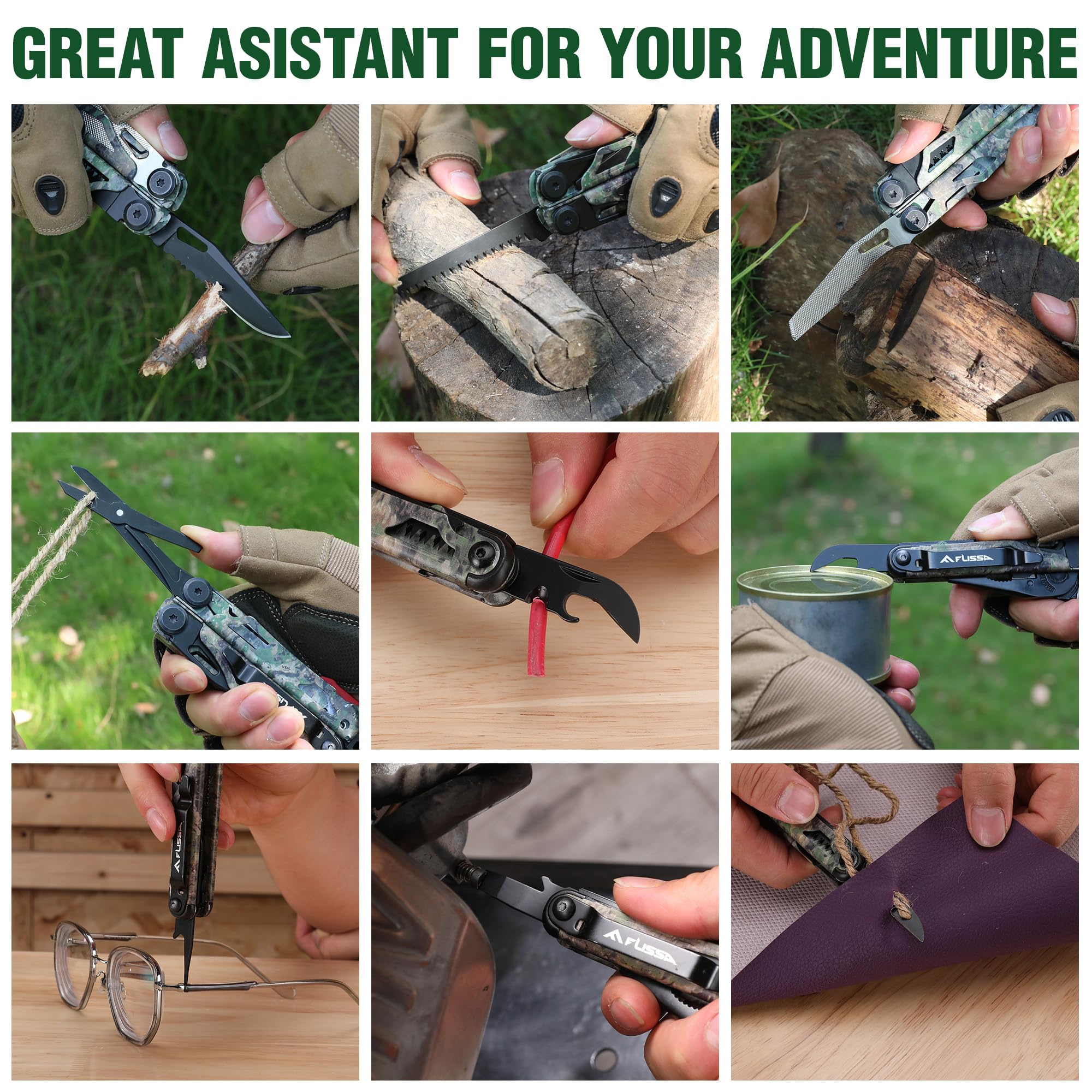 Flissa multitool knife, saw, and hammer combo supports on-the-go woodwork and quick fixes.