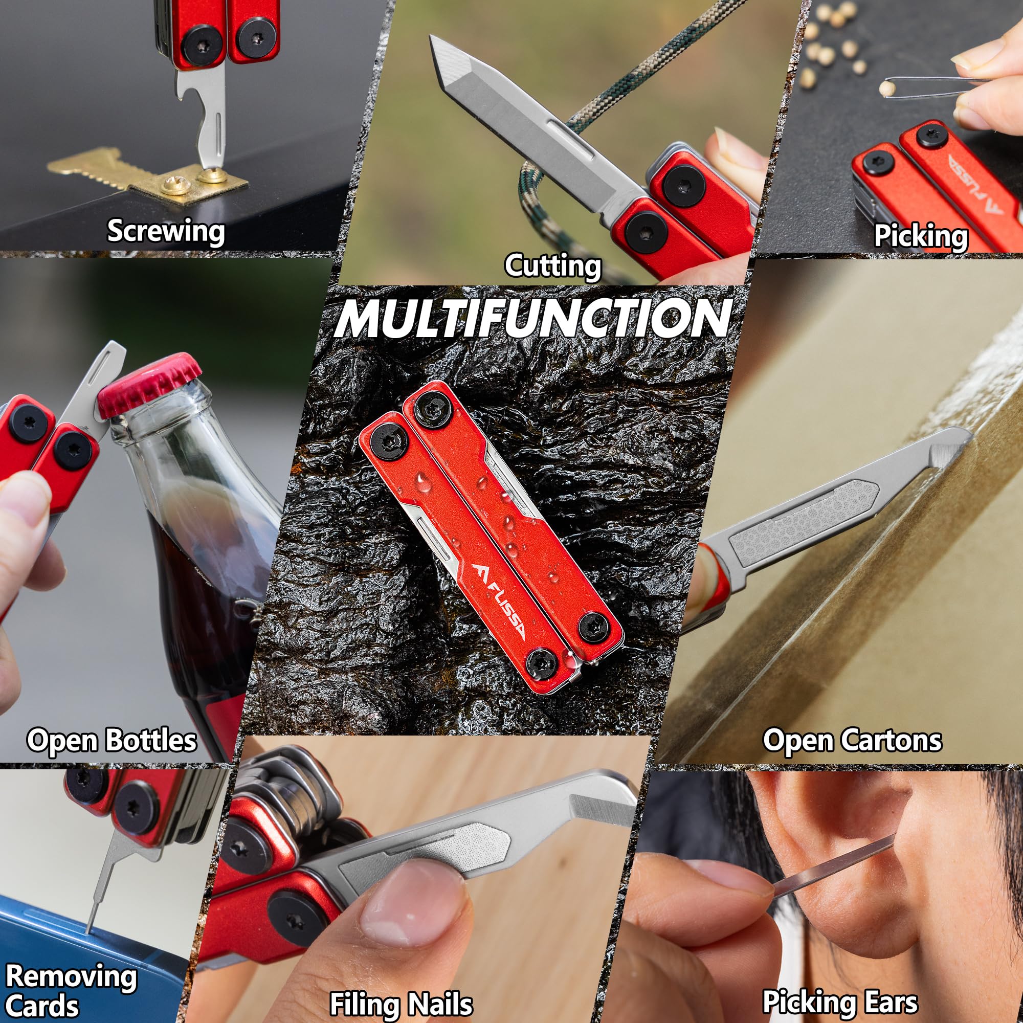 Flissa scissors with knife and screwdriver streamline campsite repairs.