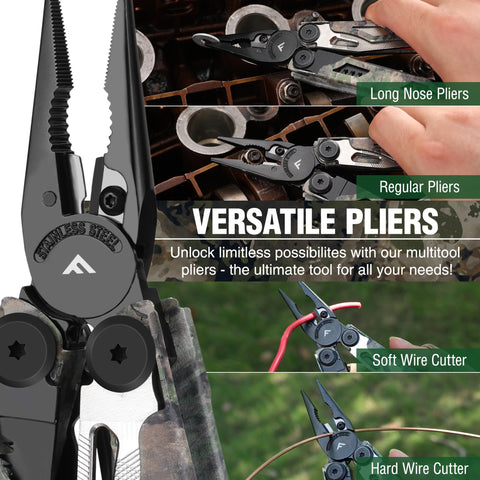 Flissa multitool spring-loaded scissors for effortless cutting during camping and repairs.