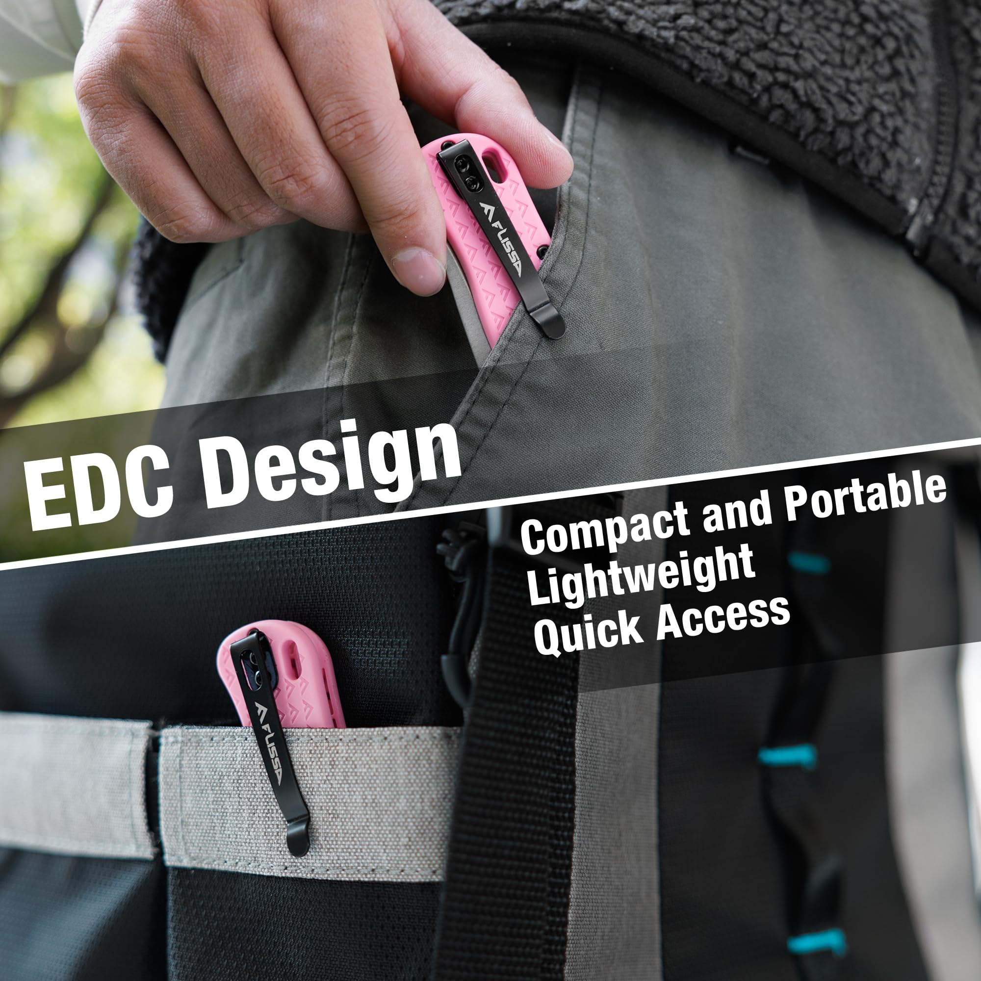 FLISSA pink knife folded compact size fits in small pockets.