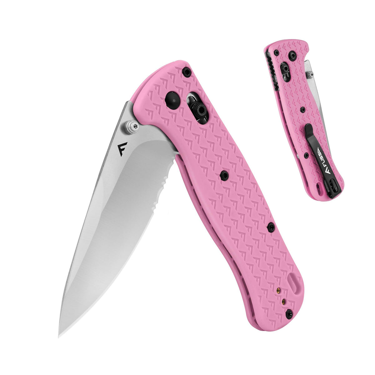 FLISSA pink folding knife with clip for easy daily carry and quick access.