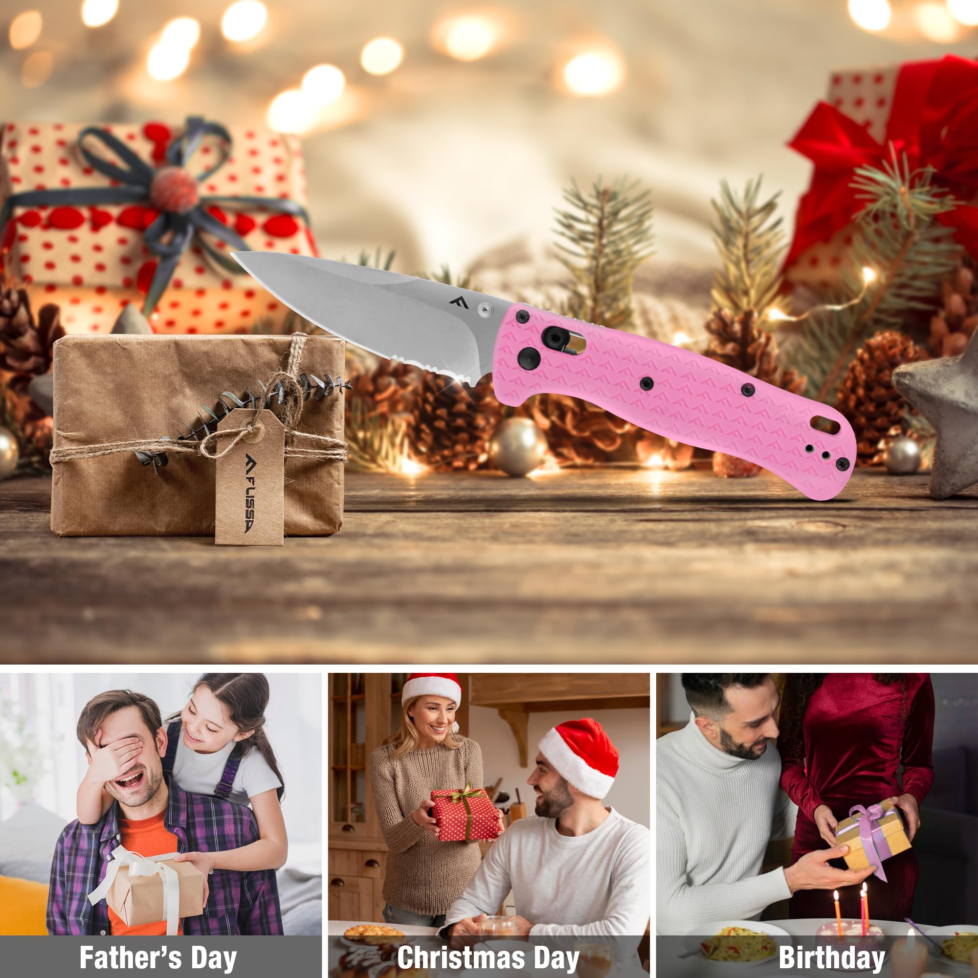 FLISSA pink knife featuring deep pocket clip for secure carry.