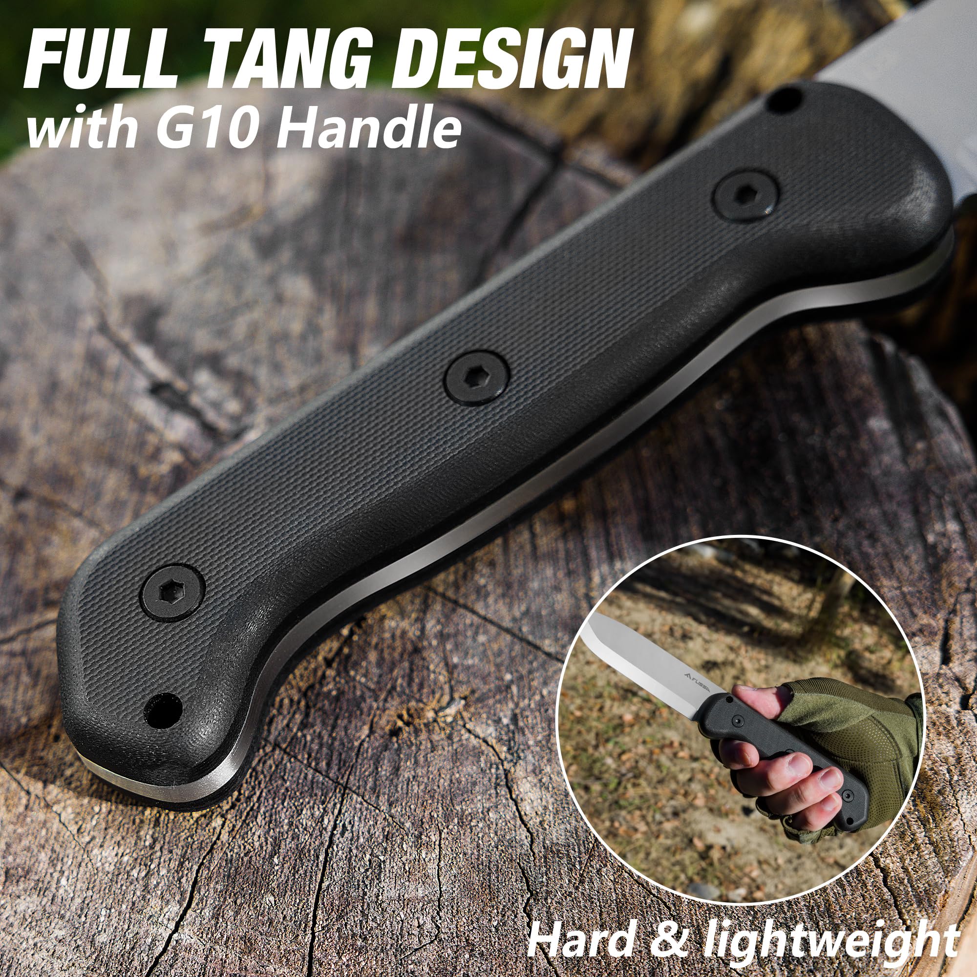 FLISSA knife features secure button and two lanyard holes for safe carry.