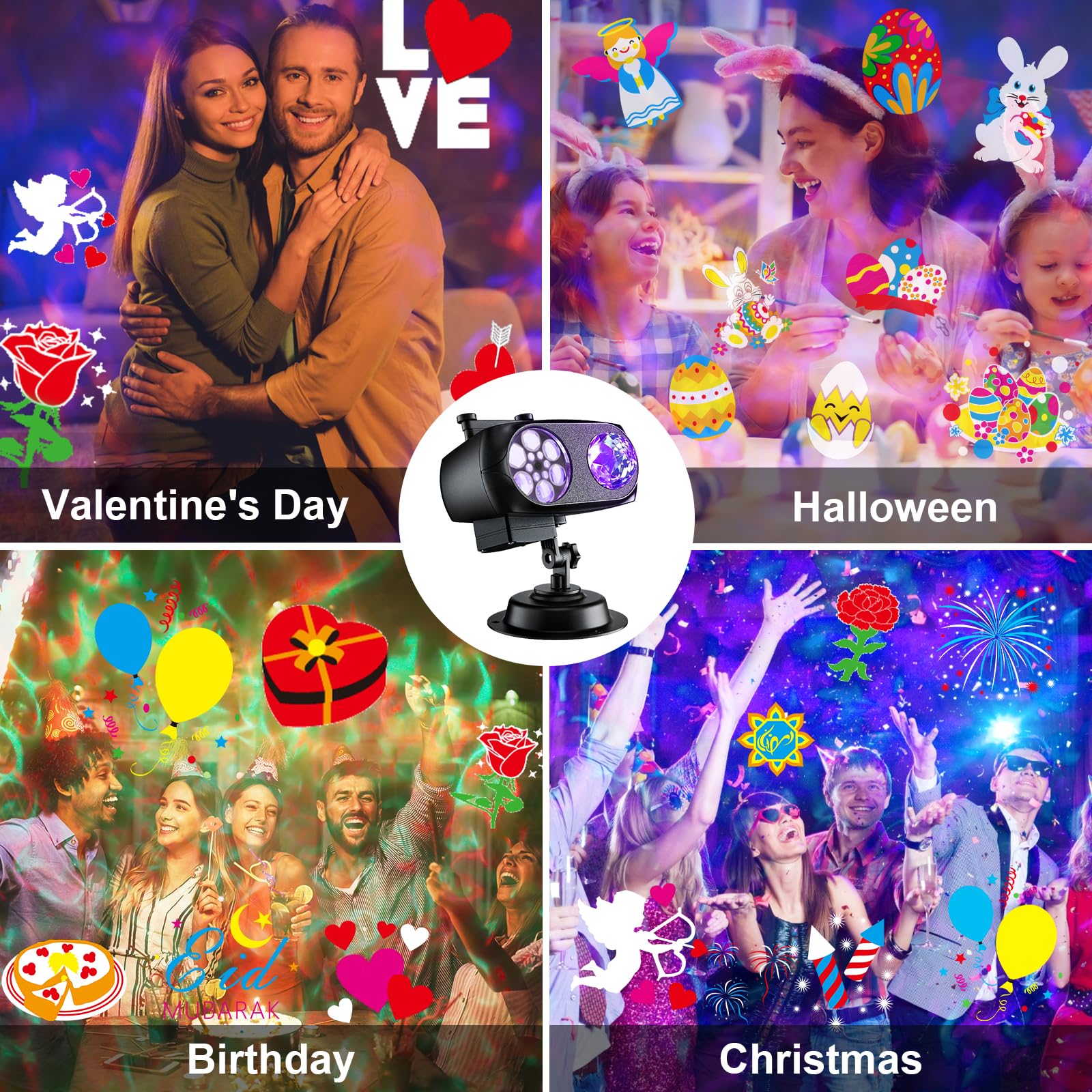 FLITI Brighter Valentines Projector supports wall, base, and stake mounting for easy installation