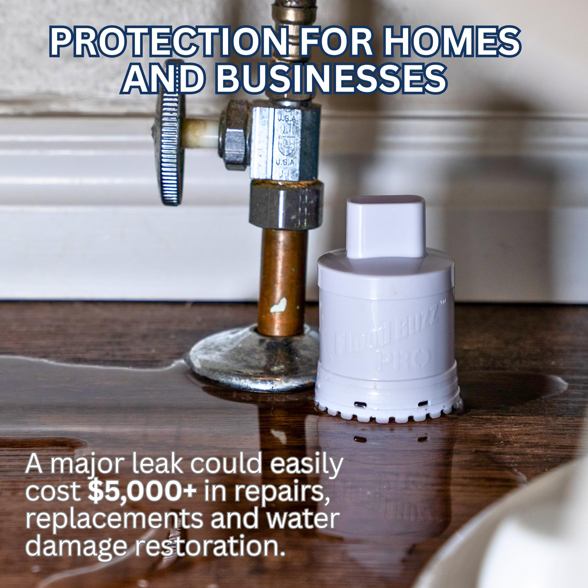 Flood Buzz Pro near water heater, quick detection.