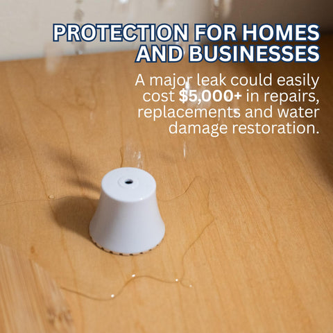 Flood Buzz under bathroom sink placement protects against drips.