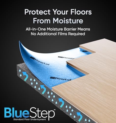 Floorlot BlueStep cushioned foam underlayment improves comfort and smooths minor irregularities.