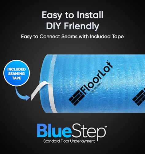 Floorlot BlueStep sound-absorption layer reduces footstep noise for quieter rooms.