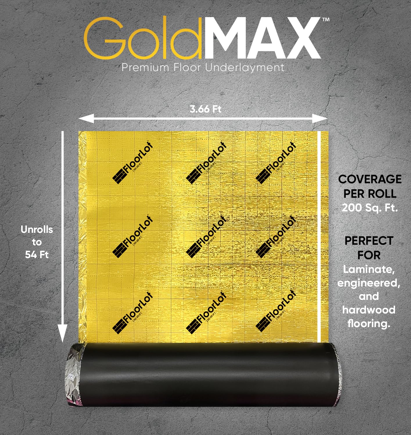 Floorlot GoldMax moisture barrier film guards hardwood from subfloor moisture.