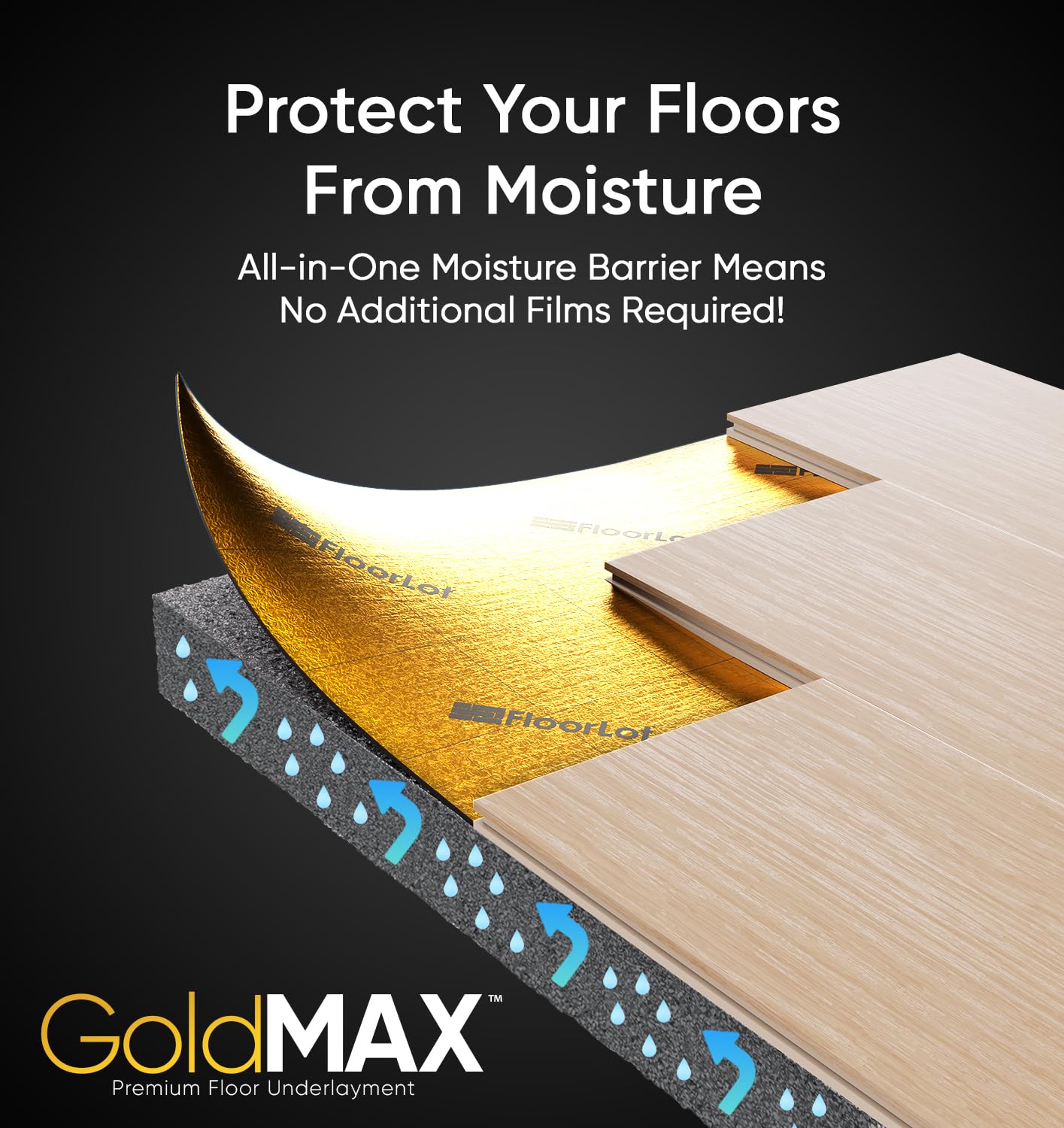 Floorlot GoldMax close-up shows self-sealing lip and tape for seamless seams.
