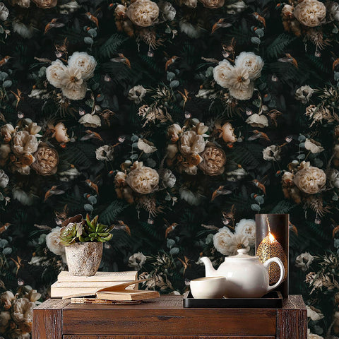 Floralplus peel-and-stick wallpaper shows easy removal with no residue.