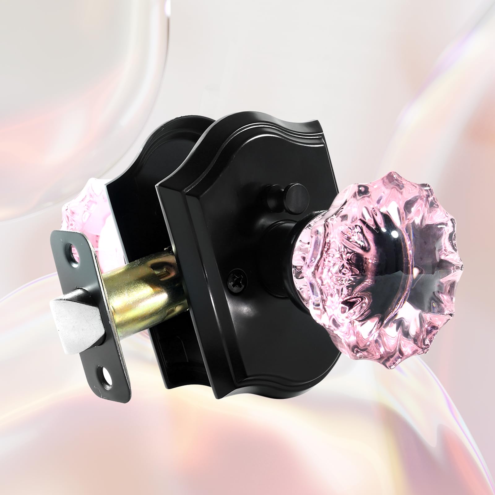 Floresita crystal door knob with pink-black rose design enhances doors with elegant focal point