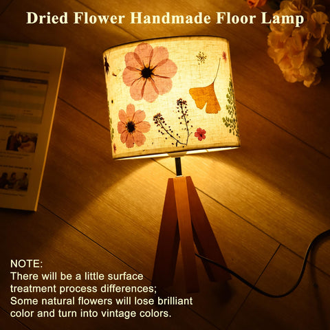 Floresita dried flowers tripod lamp on nightstand provides soft bedside lighting