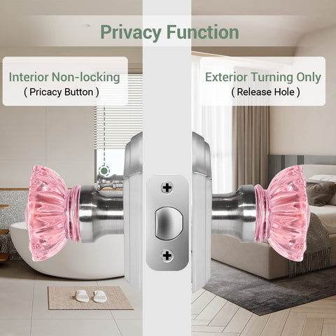 Floresita nickel pink glass knob with privacy lock for bathrooms