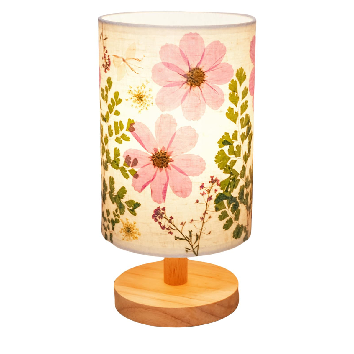 Floresita pressed-flowers-table-lamp-base adds natural charm for soft bedroom evenings.