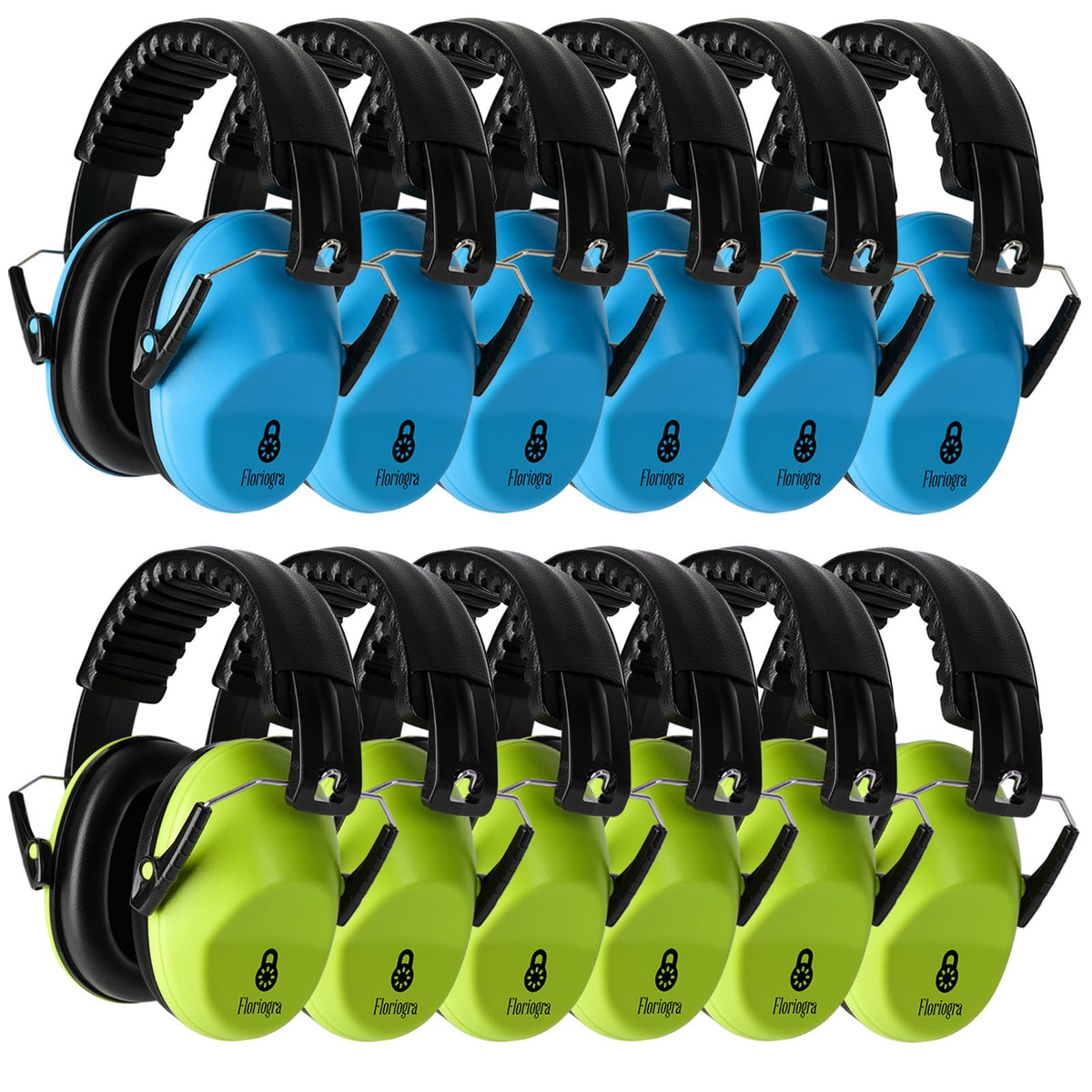 Floriogra 12-pack kids earmuffs pack-shot, showing protection for loud events