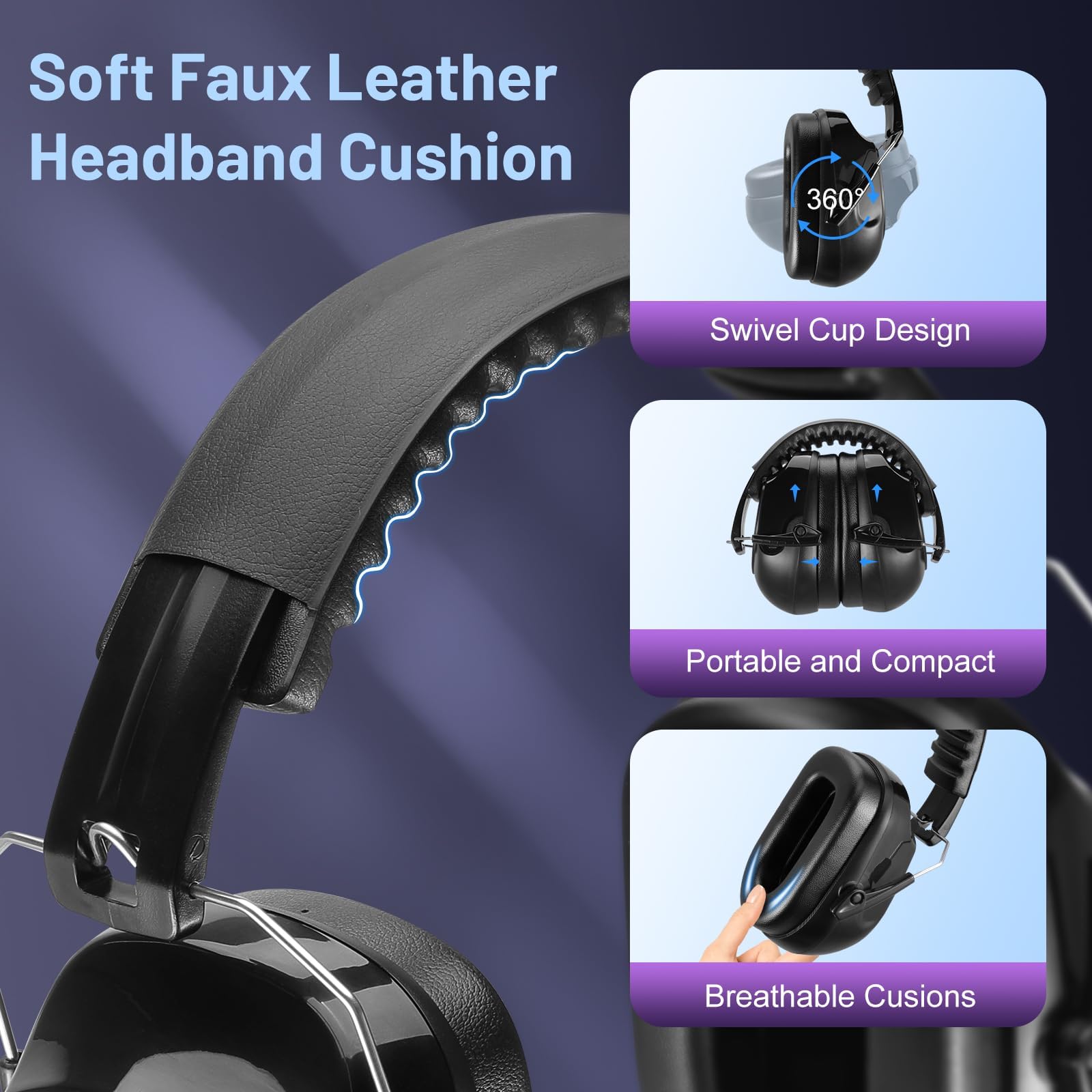 Floriogra adjustable headband earmuffs fitting a wide range of head sizes.