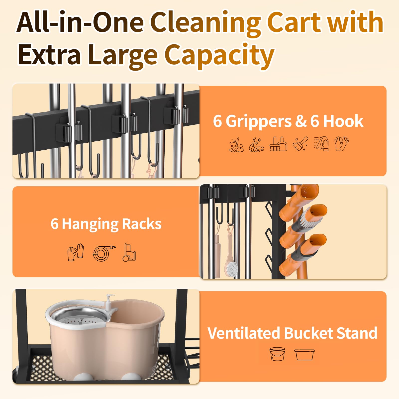 FLOUREE broom-grippers securely hold tools for easy reach while cleaning