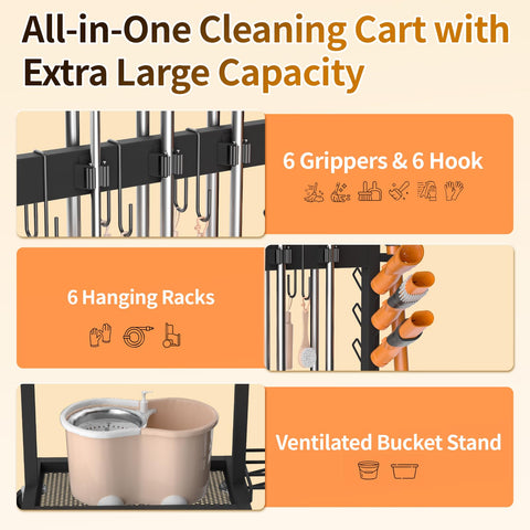 FLOUREE broom-grippers securely hold tools for easy reach while cleaning