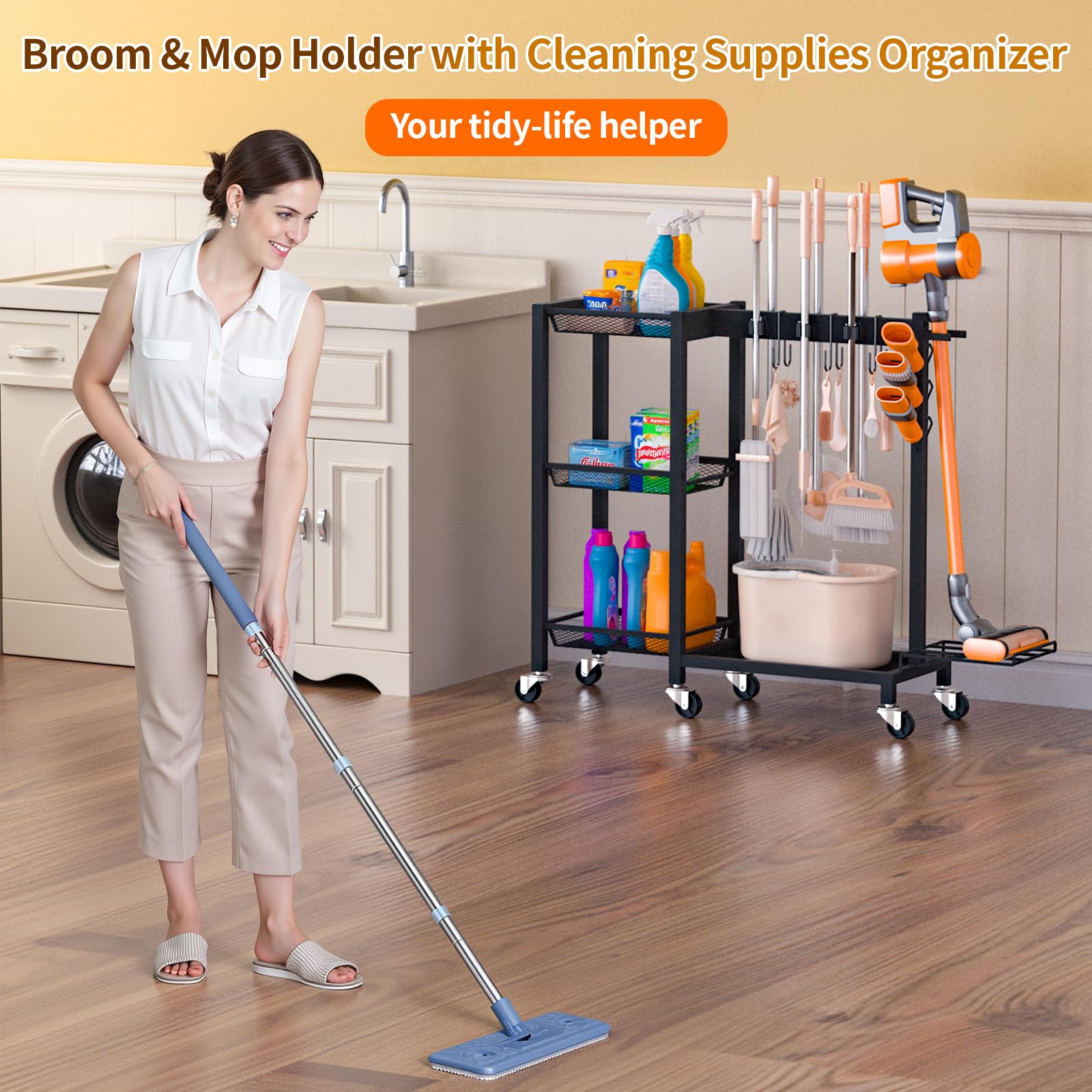 FLOUREE compact-cleaning-cart saves space in tight laundry rooms.