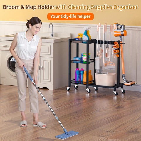 FLOUREE compact-cleaning-cart saves space in tight laundry rooms.