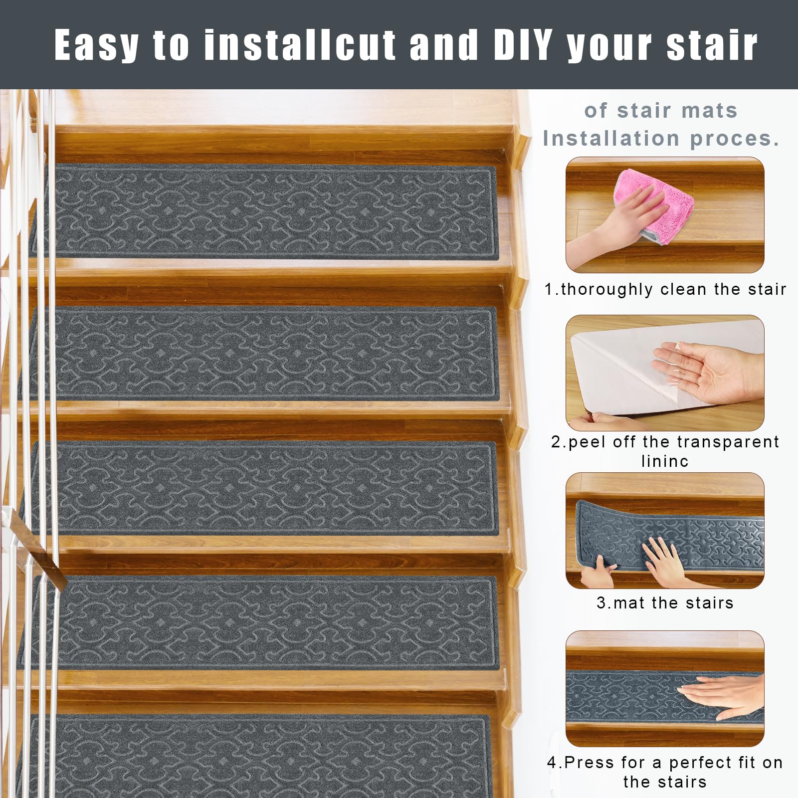 FlowaFoli 8x30-inch design fits most indoor stairs with easy trimming