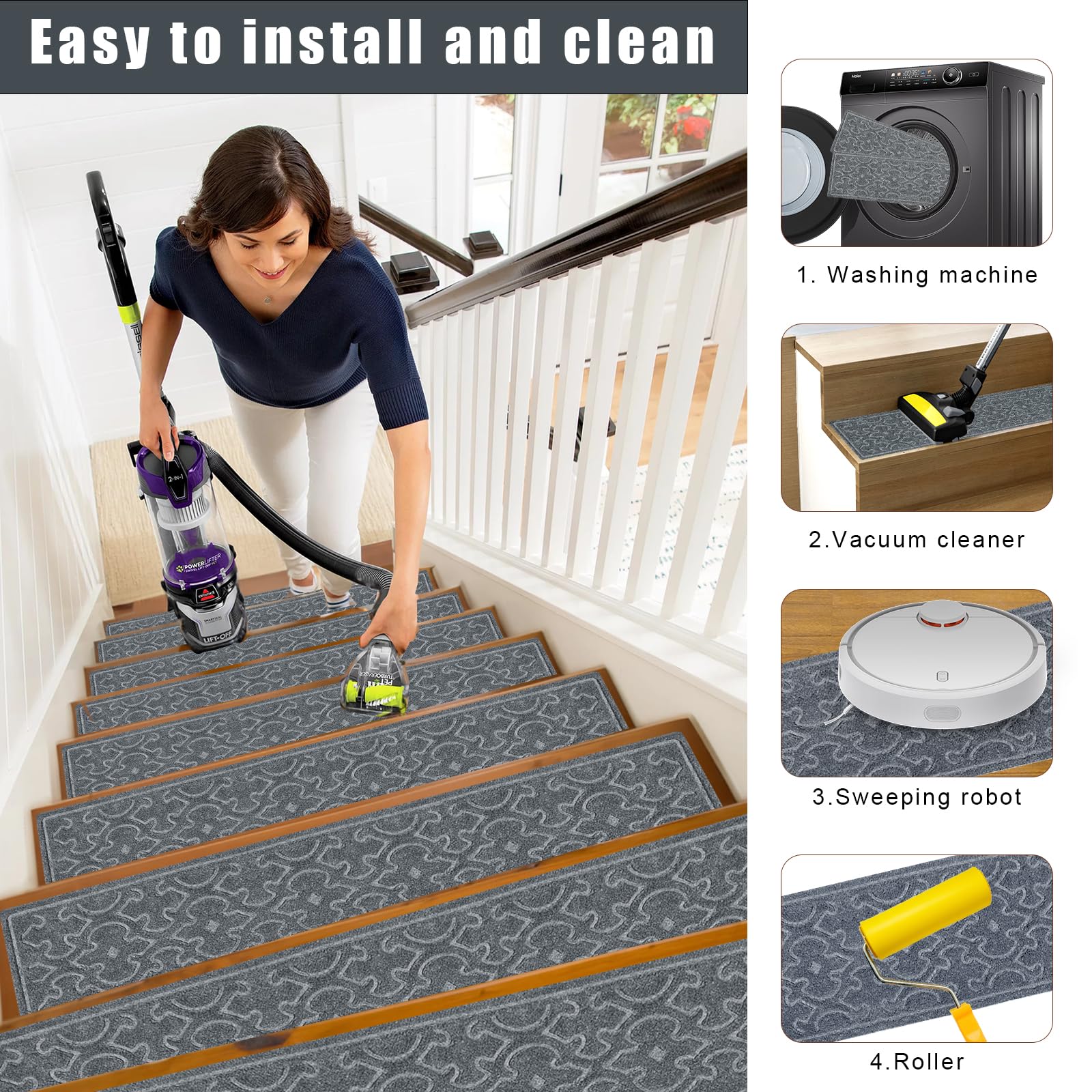 FlowaFoli anti-slip bottom provides secure grip to prevent slips on stairs