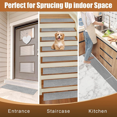 FlowaFoli stair treads for kids, elders, and pets on wooden stairs enhance safety.