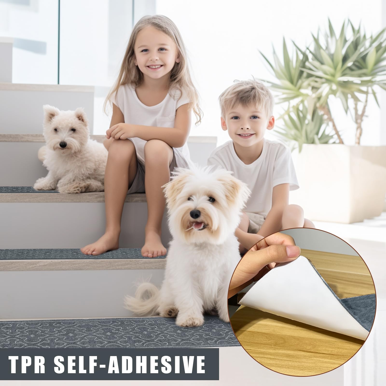 FlowaFoli peel-stick installation on stairs demonstrates quick, mess-free setup