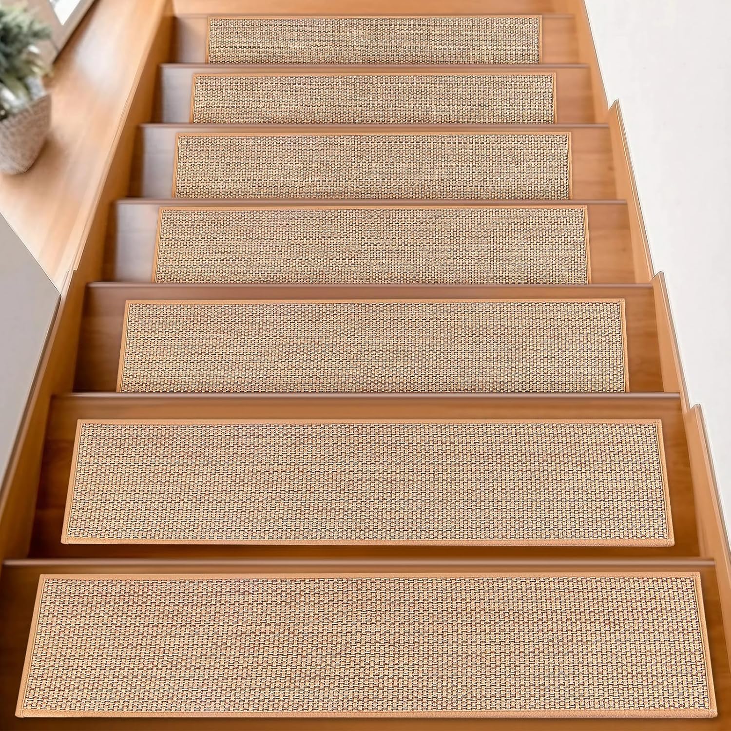 FlowaFoli stair treads beige 8x30 pack anti-slip grip for wooden stairs