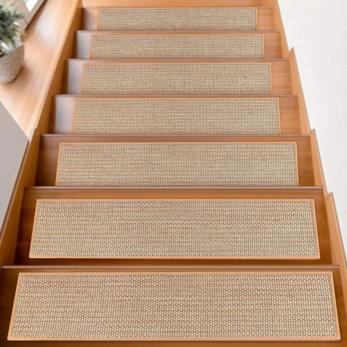FlowaFoli stair treads beige 8x30 pack anti-slip grip for wooden stairs