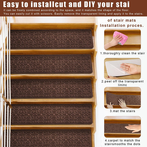 FlowaFoli easy-install tread showing glue-free placement on steps