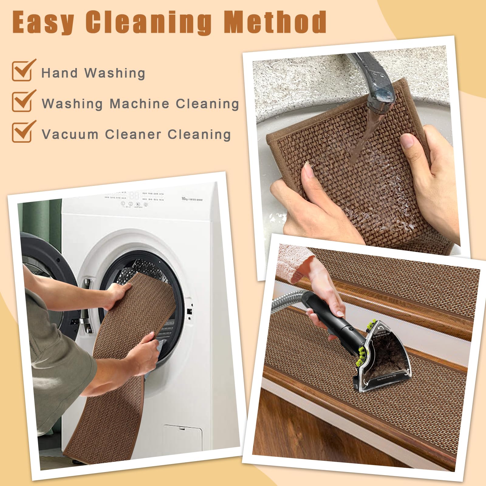 Machine washable FlowaFoli stair treads refresh their clean look after use.