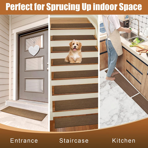Brown FlowaFoli stair treads reduce noise and add cushioned comfort to each step.