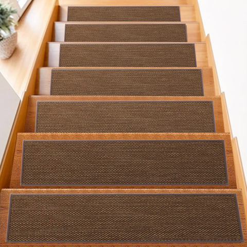 FlowaFoli stair treads on wooden steps show a durable non-slip surface for safer climbs.