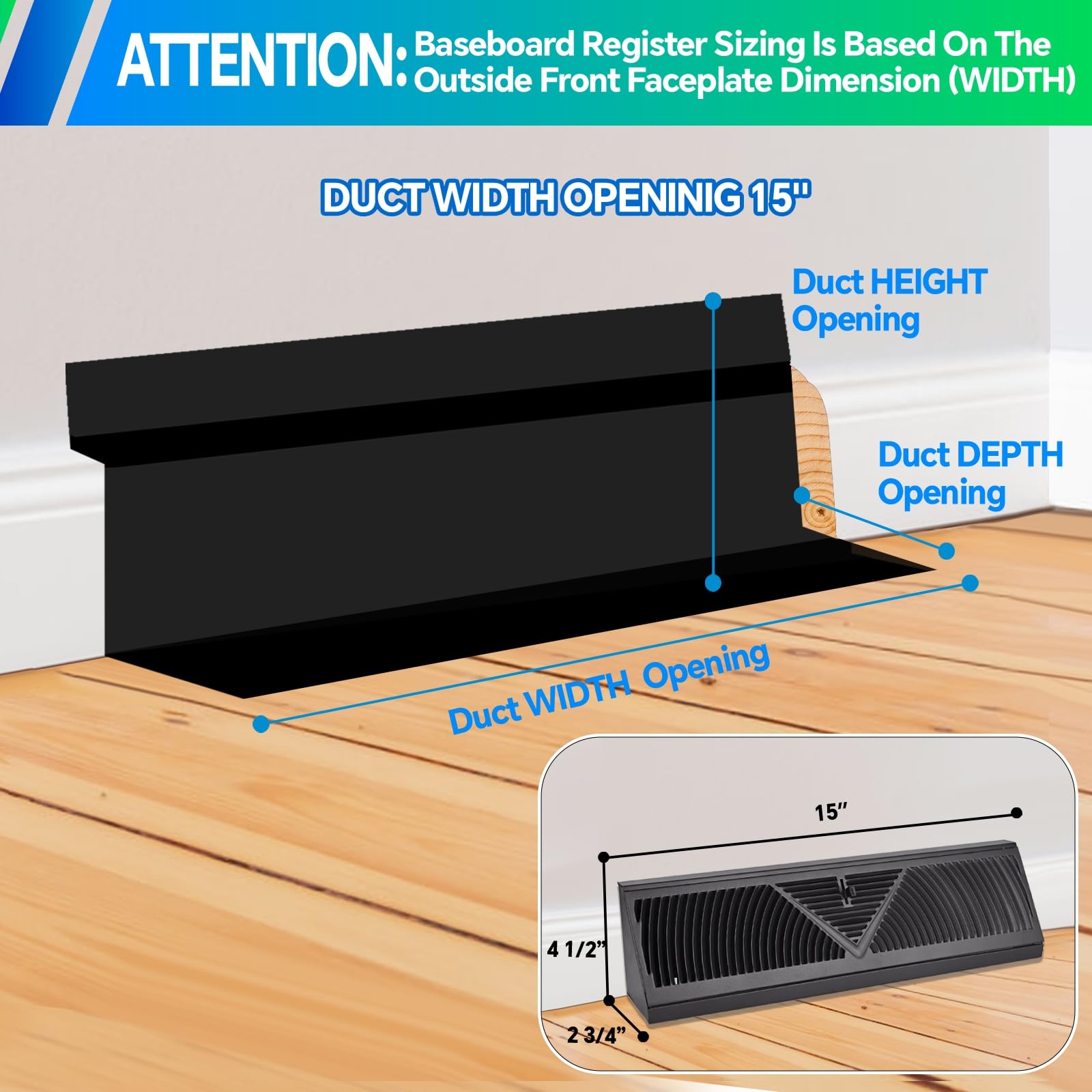 Flowild baseboard register 180deg airflow demonstrates adjustable distribution for balanced comfort