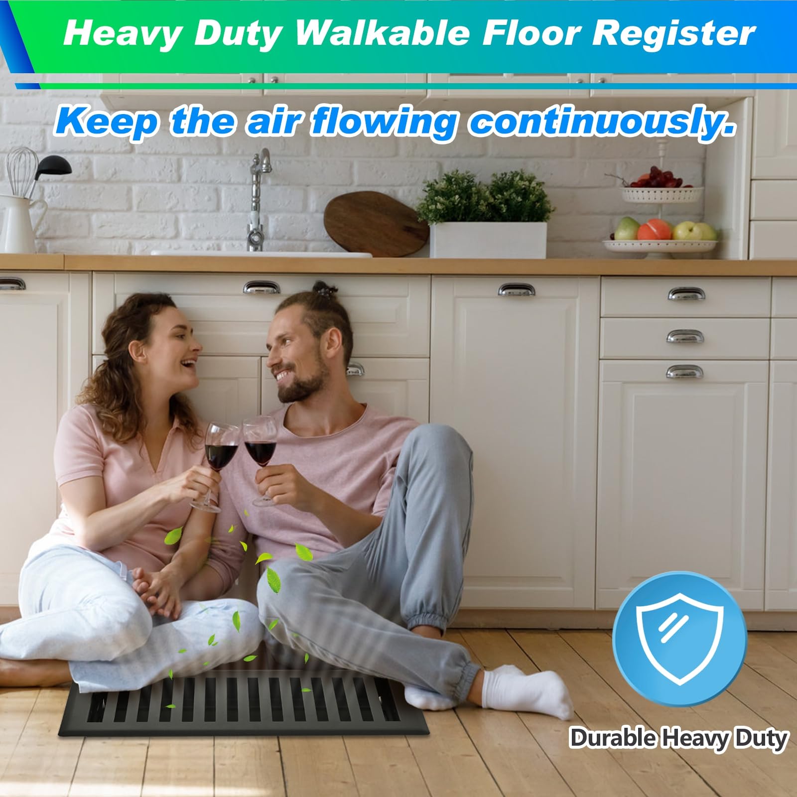 Flowild floor registers work with carpet, tile, and wood floors