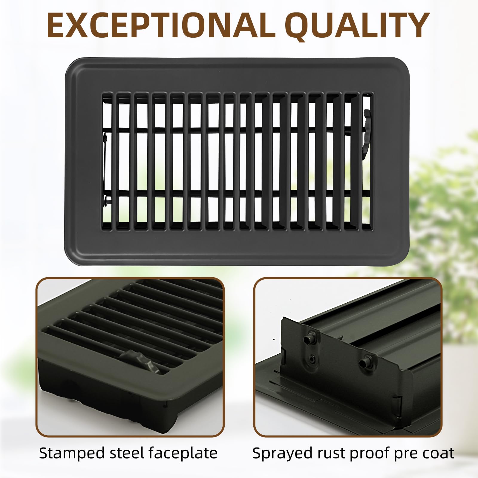 Flowild heavy-duty steel floor register demonstrates durable build for high-traffic spaces.