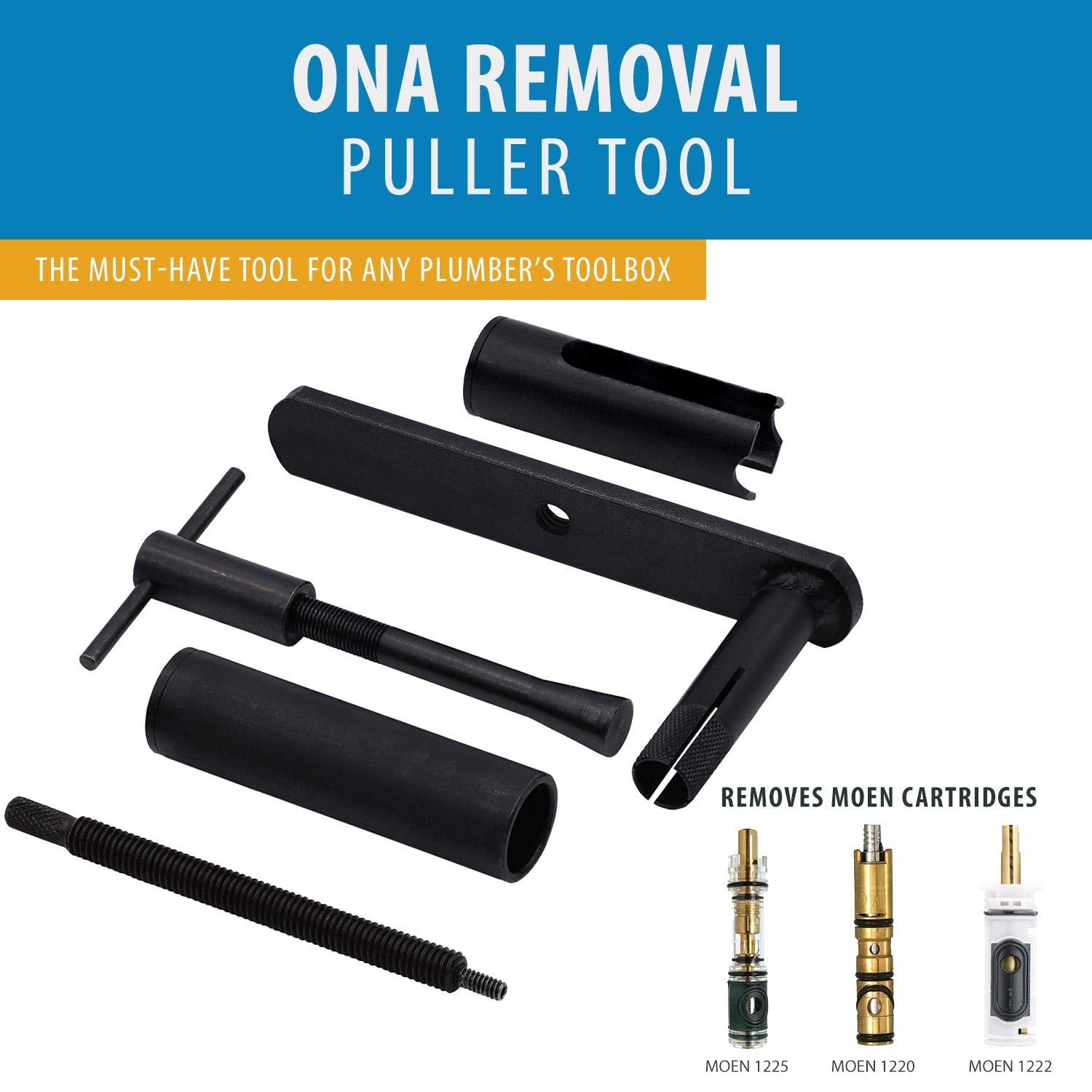 FlowRite ONA Puller extracting 1225 Moen cartridge in professional use