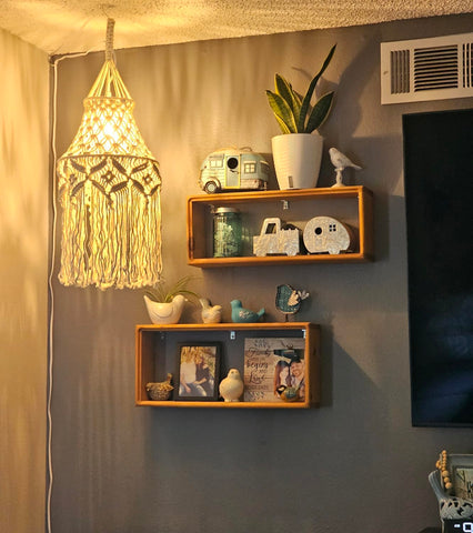 FLSFU macrame lamp shade close-up shows natural cotton texture for artisanal charm.