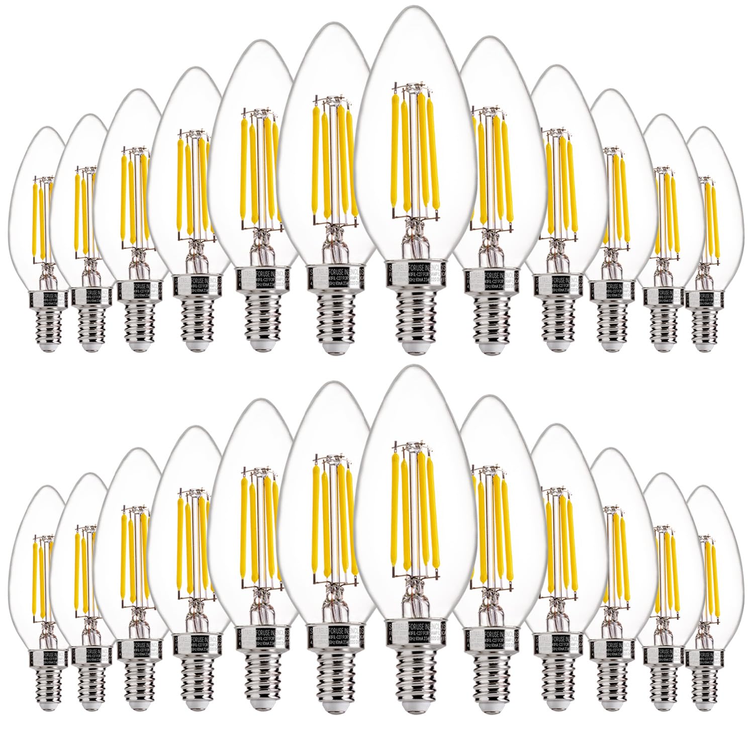 FLSNT 24-pack dimmable bulbs in a chandelier providing energy-efficient brightness