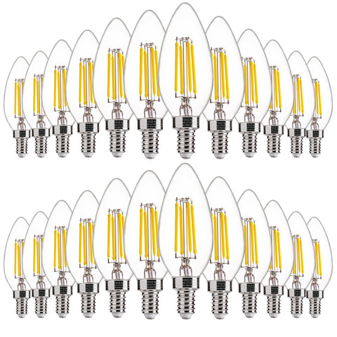 FLSNT 24-pack dimmable bulbs in a chandelier providing energy-efficient brightness