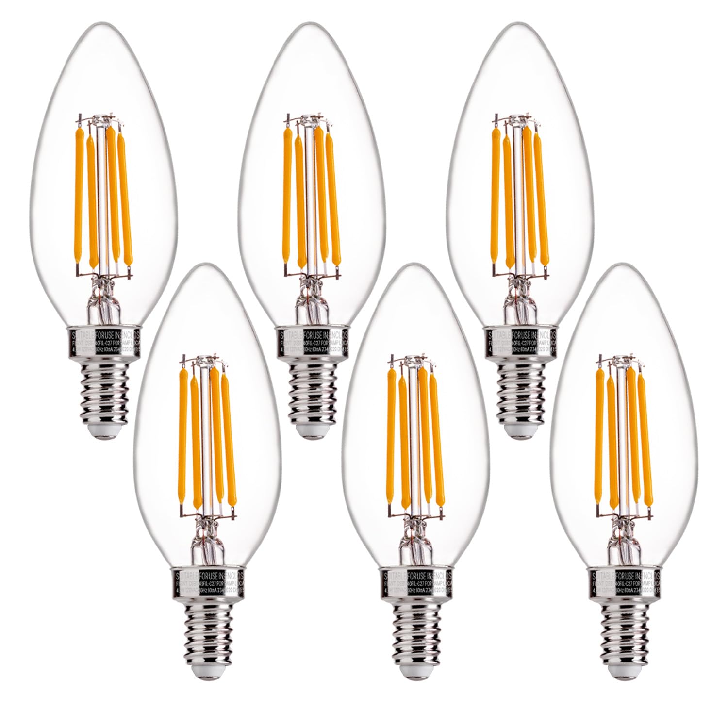 FLSNT B11 LED filament chandelier bulb, 60W equivalent, dimmable for ambience