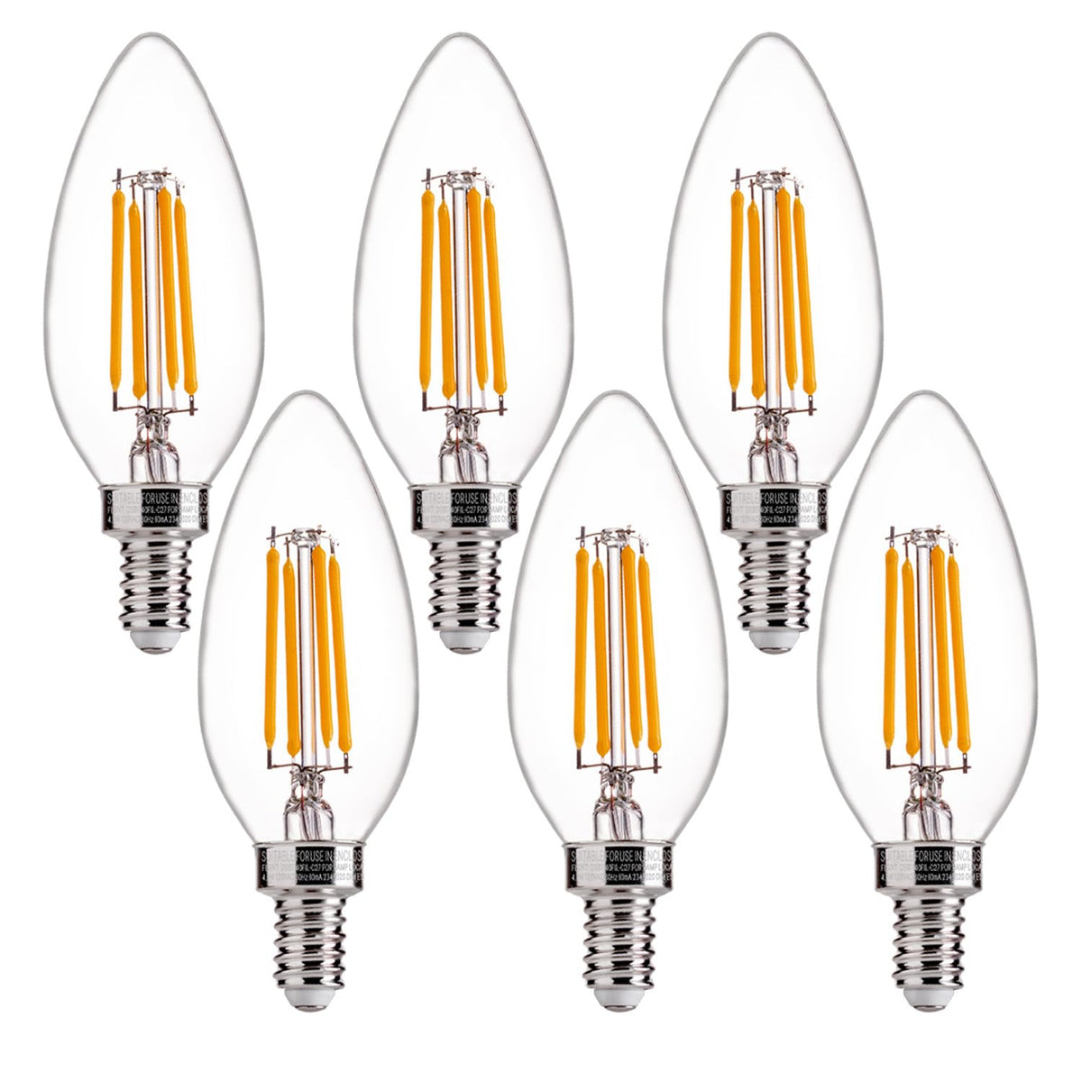FLSNT B11 LED filament chandelier bulb, 60W equivalent, dimmable for ambience