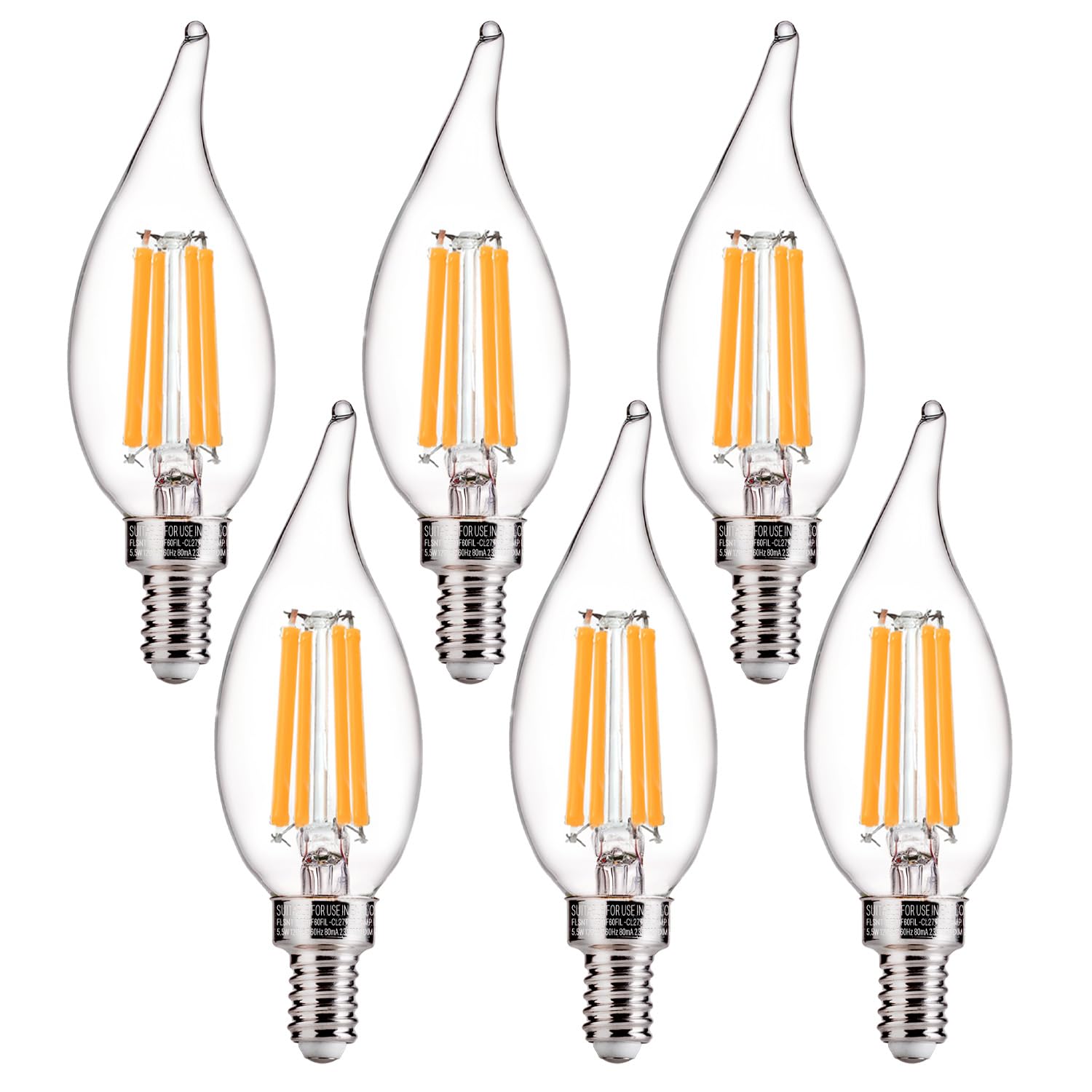 FLSNT CA11 LED candelabra bulb with 2700K soft white glow for warm ambiance.