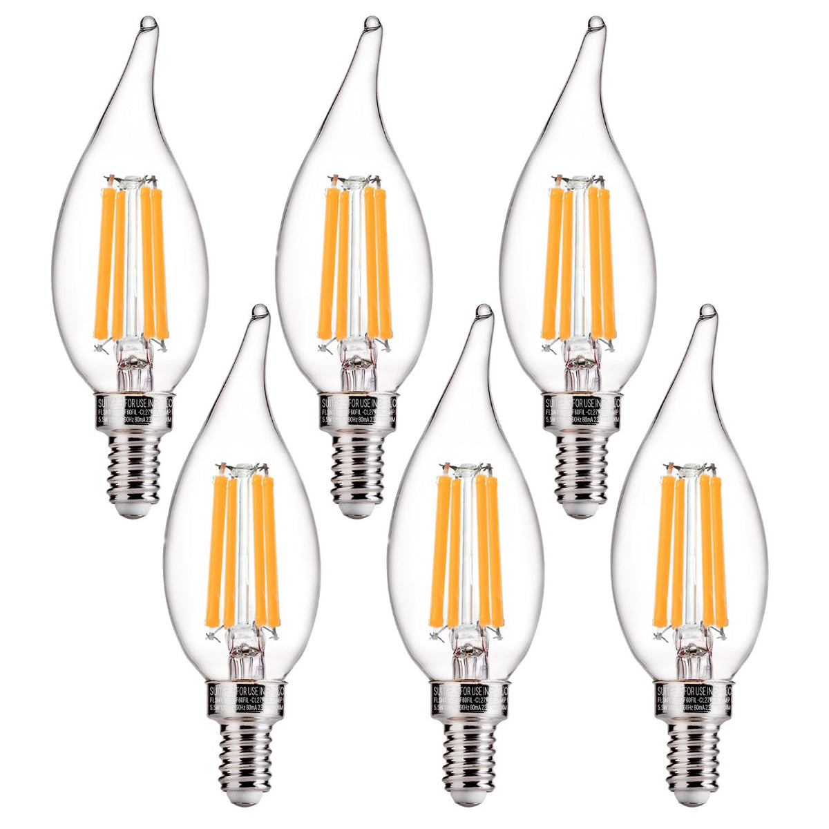 FLSNT CA11 LED candelabra bulb with 2700K soft white glow for warm ambiance.