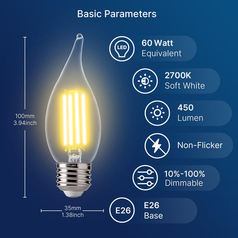 FLSNT CA11 dimmable filament bulb with clear glass for classic chandelier look