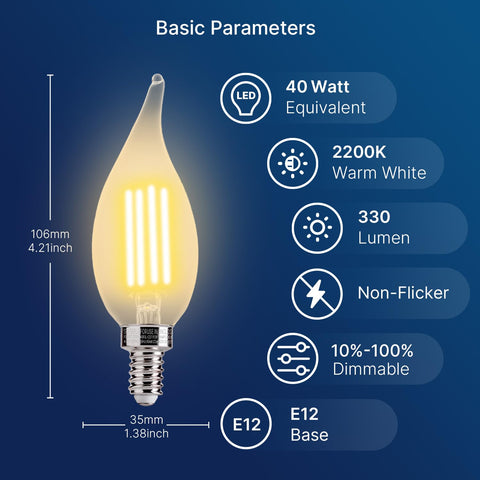 FLSNT CA11/E12 dimmable LED bulb showing smooth 10–100% dimming